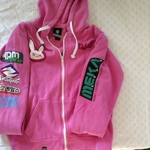 Pink Women's Hoodie with Graphic Patches